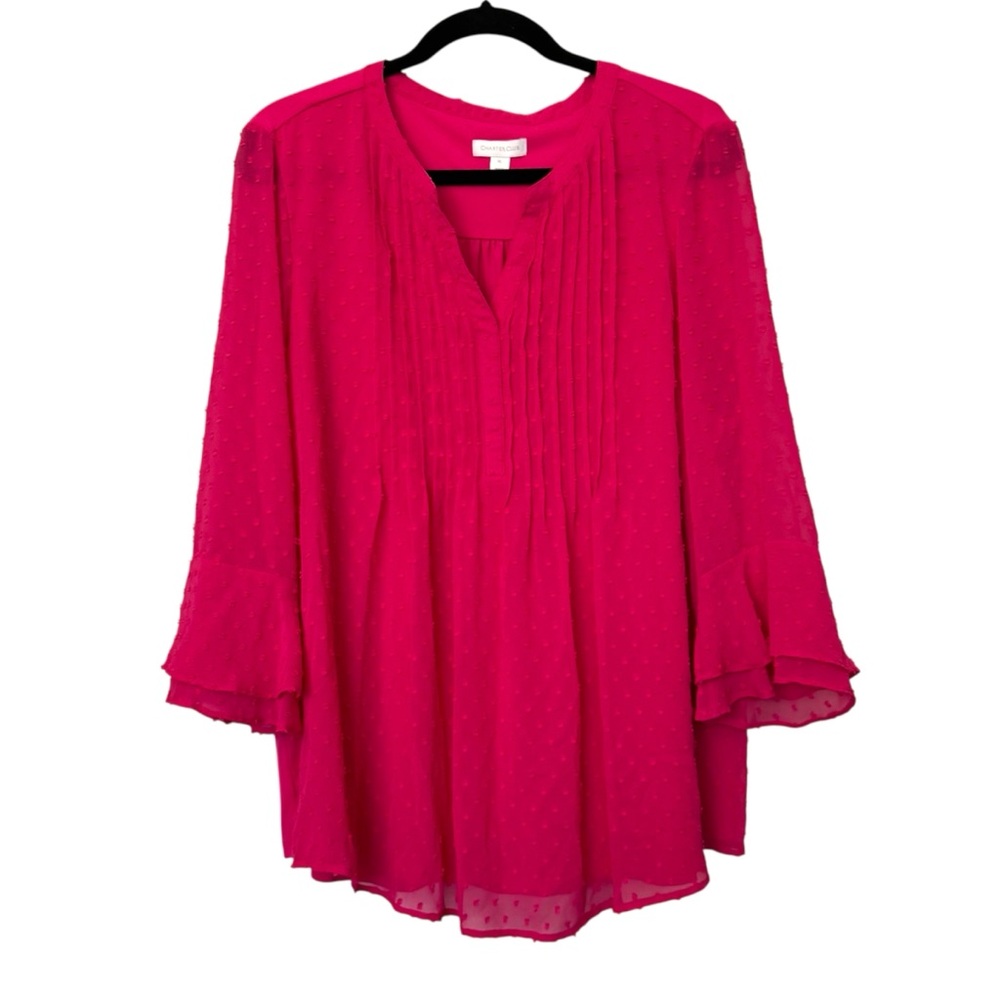 Charter Club Polka Dot Textured Peasant Blouse Pink